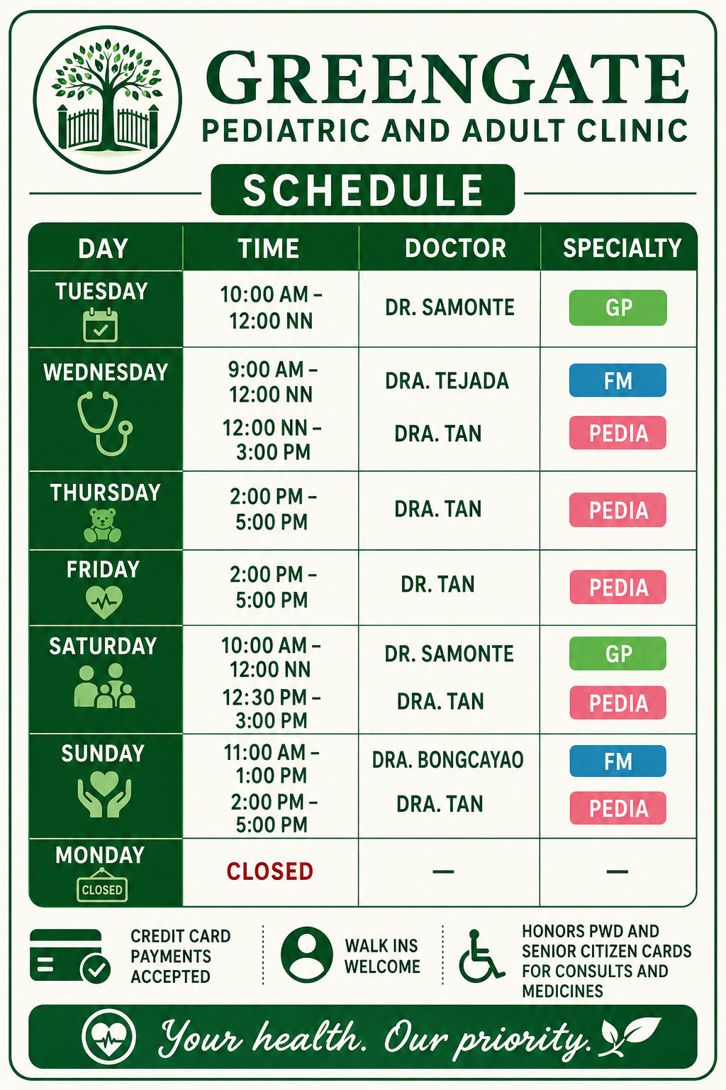 Clinic Schedule